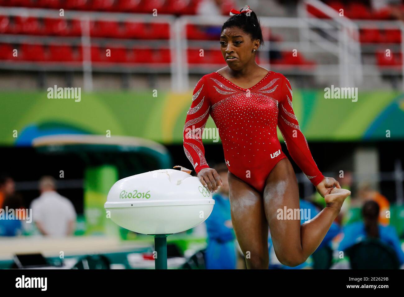 Simone Biles At The Rio 16 Summer Olympic Games Artistic Gymnastics Athlete Of Team Usa Performs A Training Session Prior To The Medal Competition Stock Photo Alamy