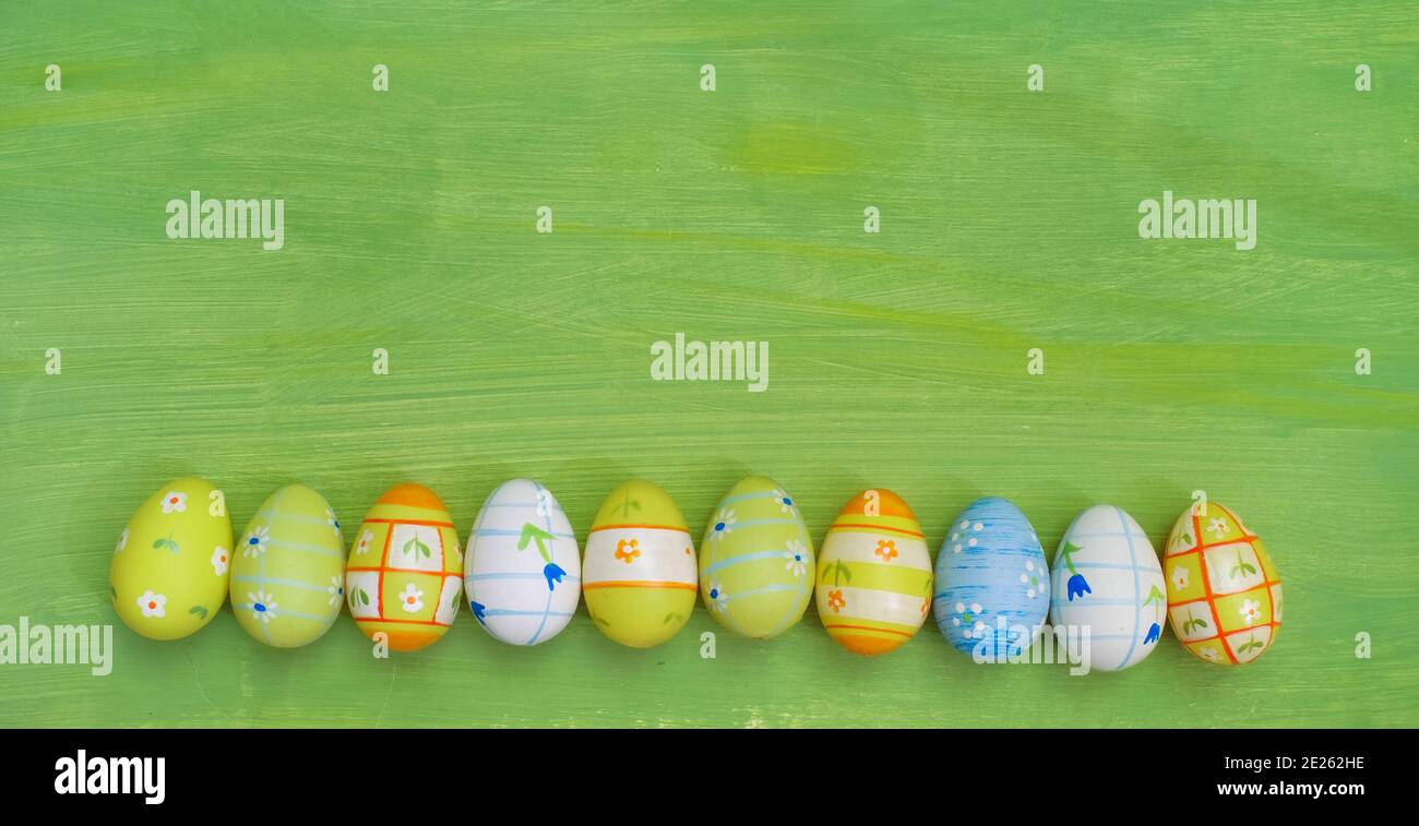 Download Row Of Multicolored Easter Eggs Easter Decoration Mock Up Free Copy Space Stock Photo Alamy
