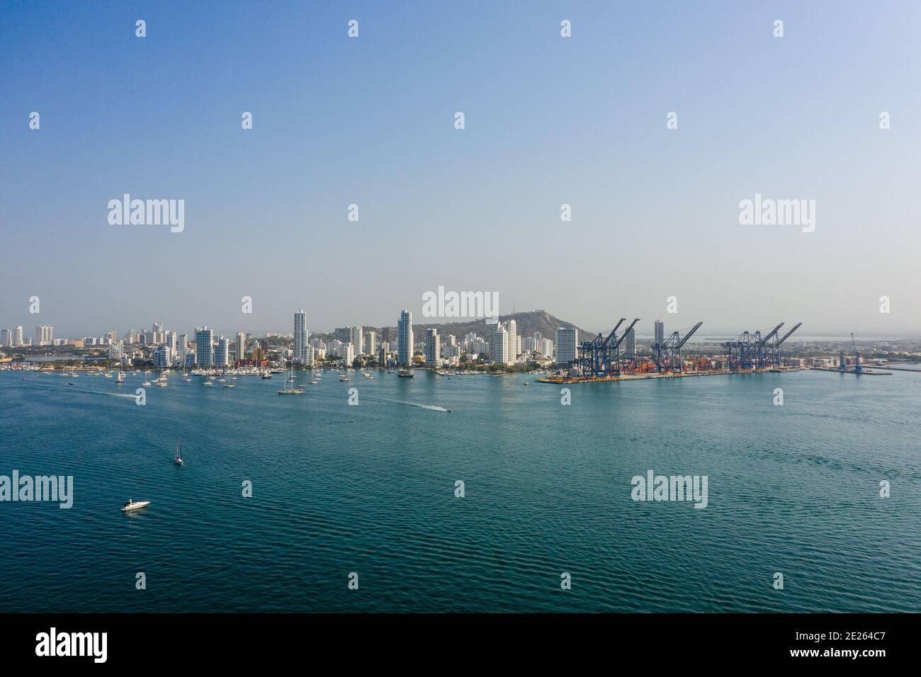 Cargo port in the modern city Colombia aerial view. Stock Photo