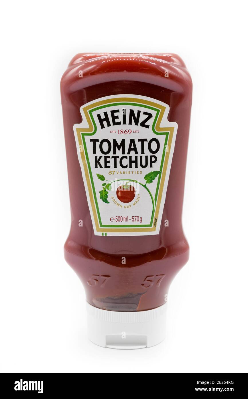 Irvine, Scotland, UK January 09, 2021 Heinz branded Tomato Ketchup in a recyclable plastic