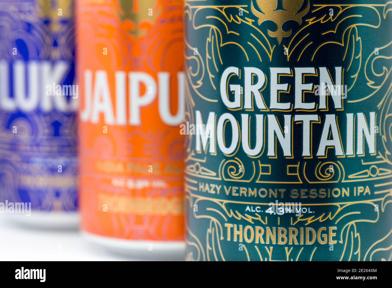 Thornbridge British Craft ale cans Stock Photo