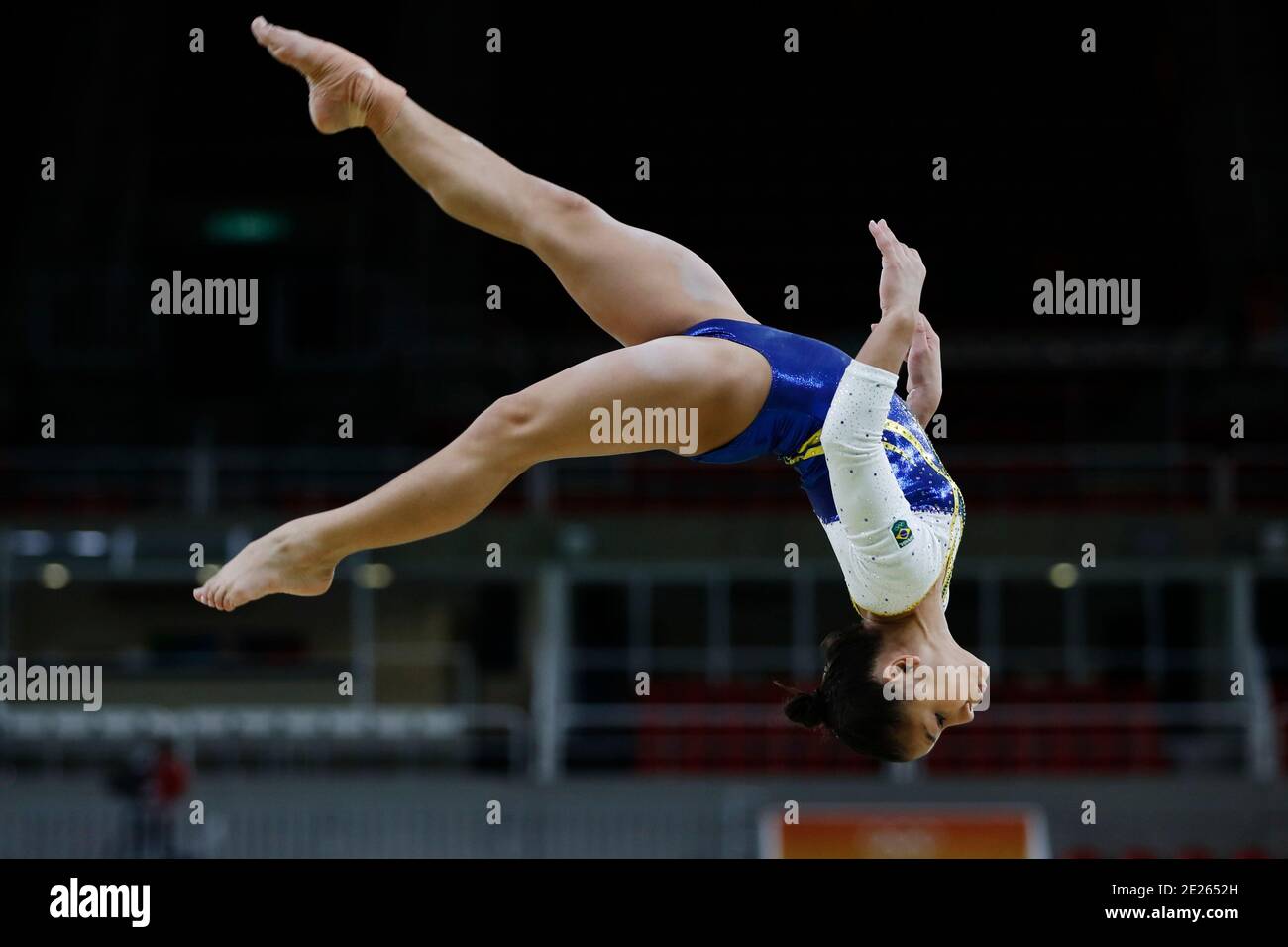 Flavia Saraiva at Rio 2016 Summer Olympic Games artistic gymnastics. Brazilian team ahlete performs vault training session before medal competition Stock Photo