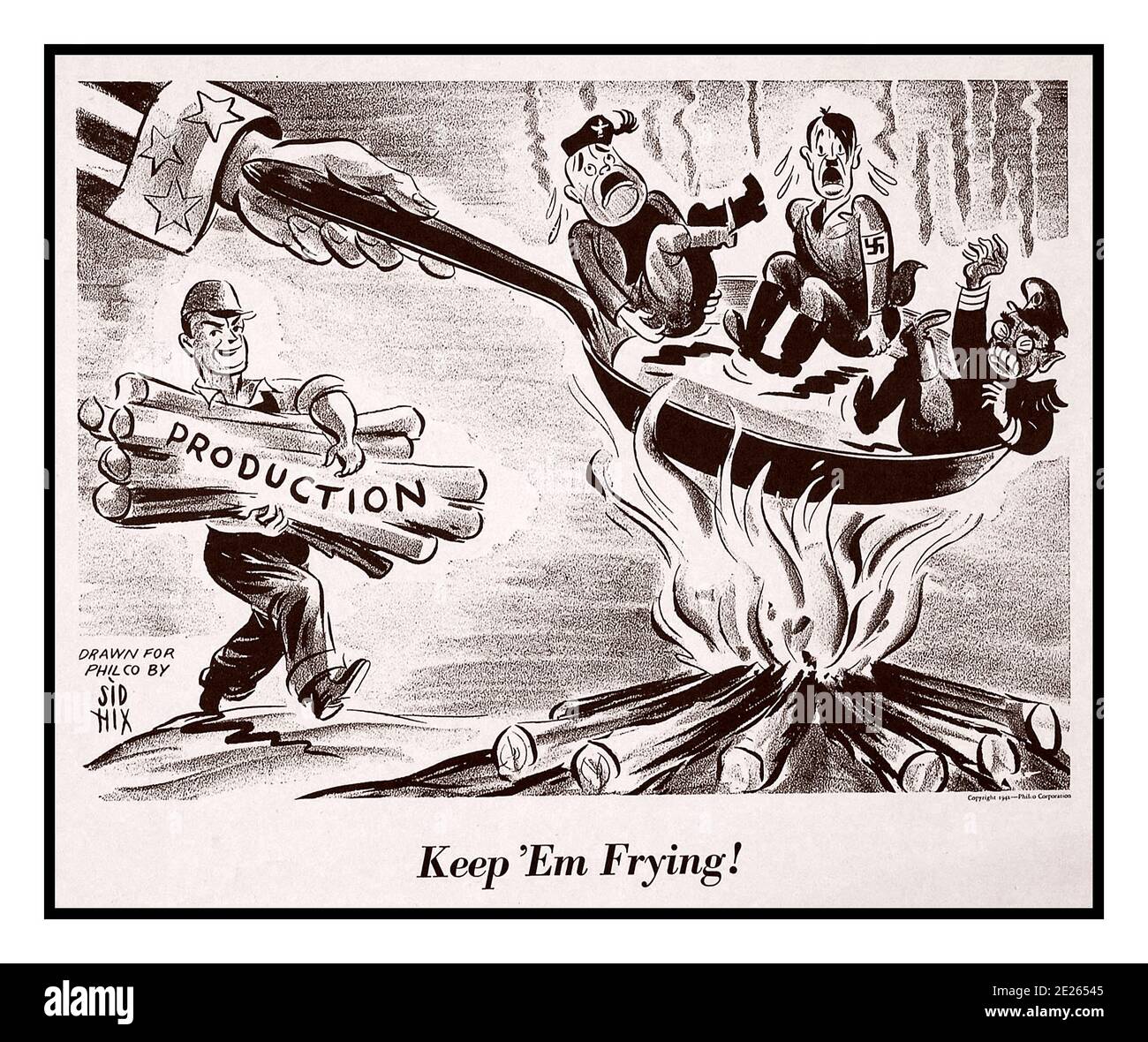 1940’s AXIS LEADERS CARTOON WW2 USA Propaganda cartoon caricature