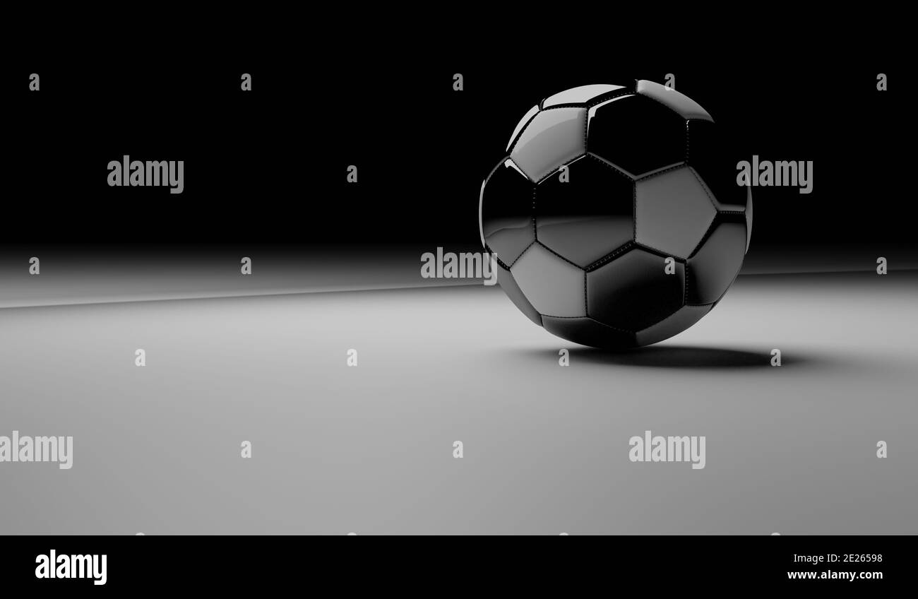 soccer ball black and white game background 3d render close up Stock