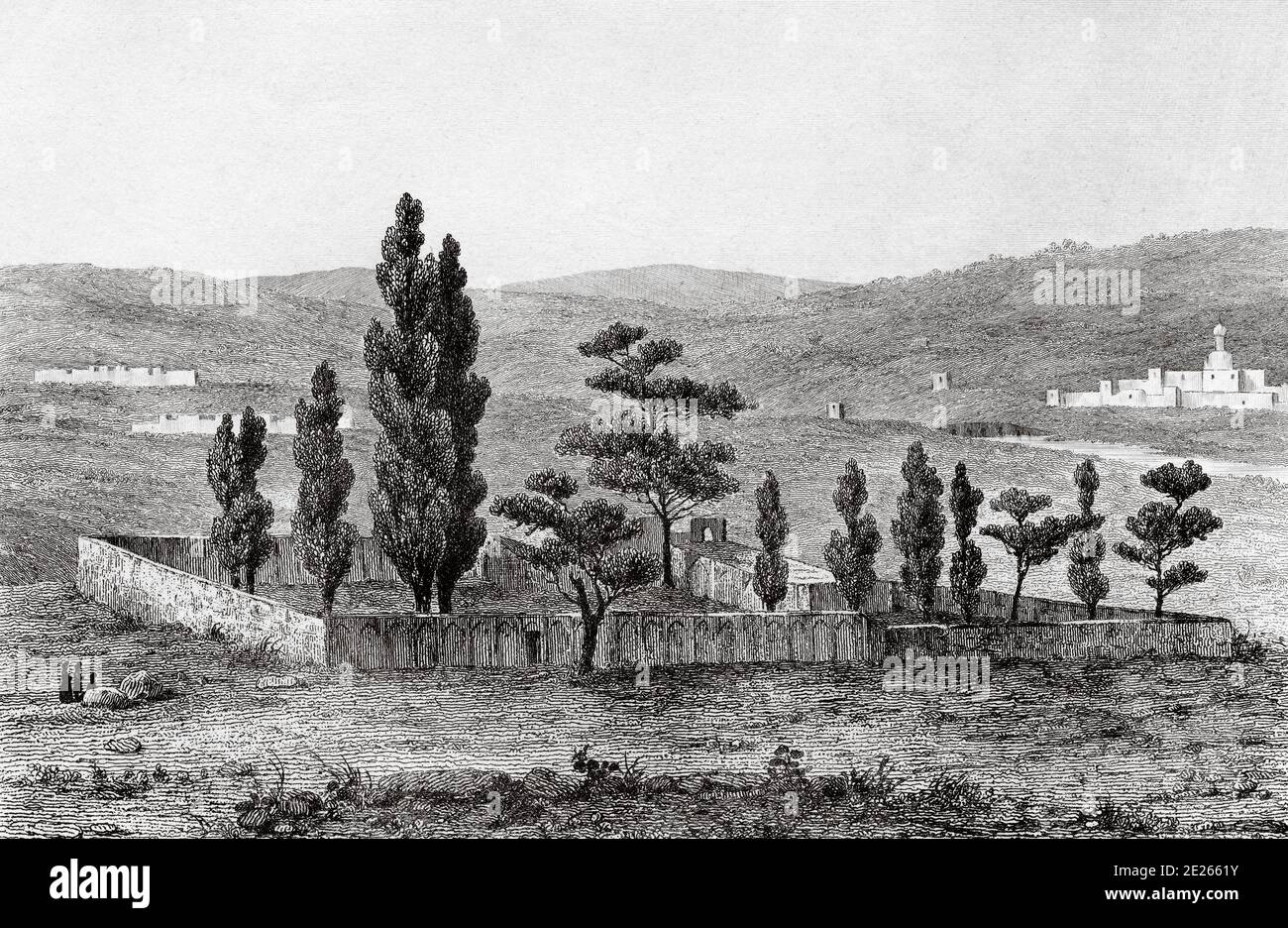 Hafez Shirazí tomb. Erected in memory of the famous Persian poet Hafiz at the north end of Shiraz. Iran. Old steel engraved antique print. Published in L'Univers La Perse, in 1841. History of the ancient Persian empire Stock Photo