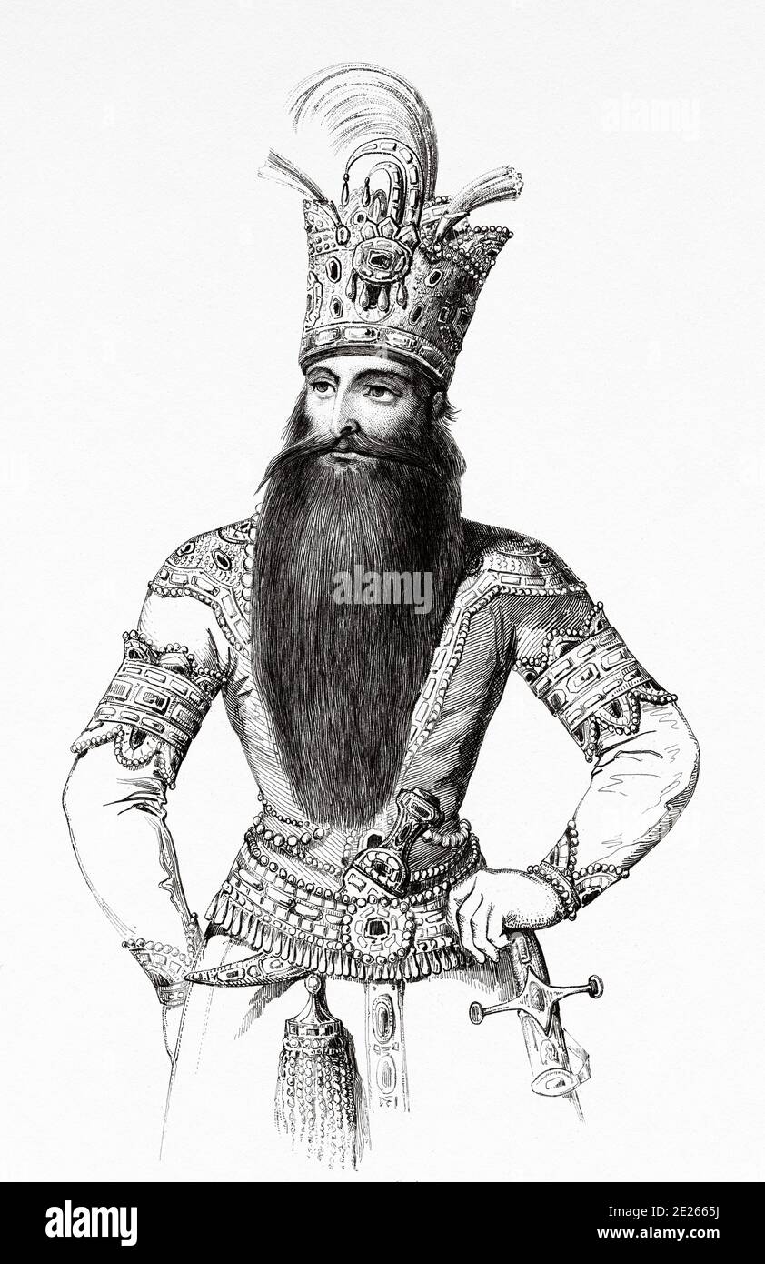 Fath Ali Shah Qajar, Fathalishah, Fathali Shah, (1772-1834). It was the second Shah of Qajar (Persia). Iran. Old steel engraved antique print. Published in L'Univers La Perse, in 1841. History of the ancient Persian empire Stock Photo