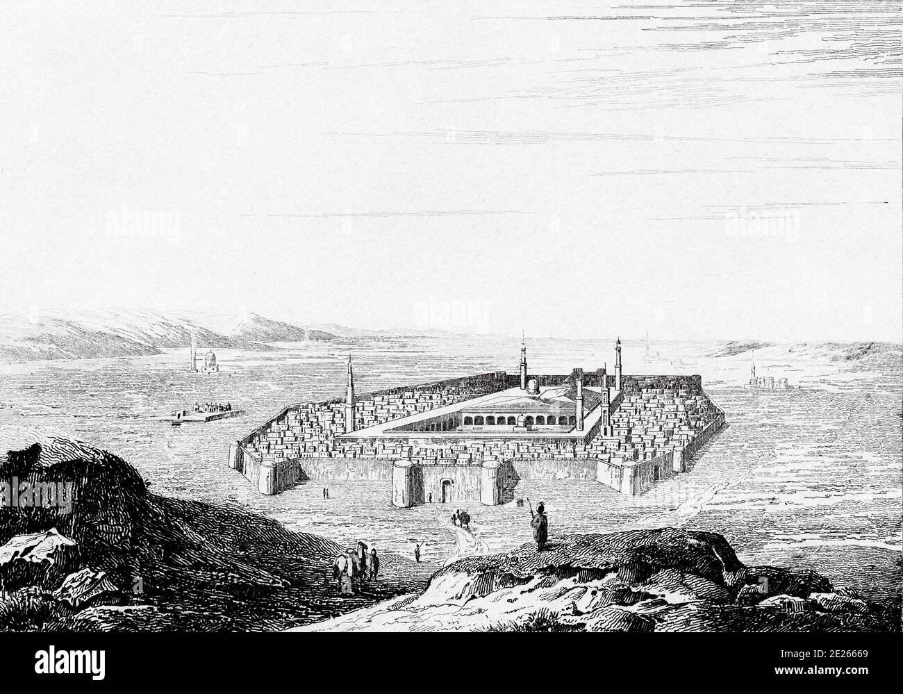 Medina and tomb of the prophet. History of Saudi Arabia. Old engraving published in L'Univers Arabia, in 1841. History of the ancient Arabia Stock Photo