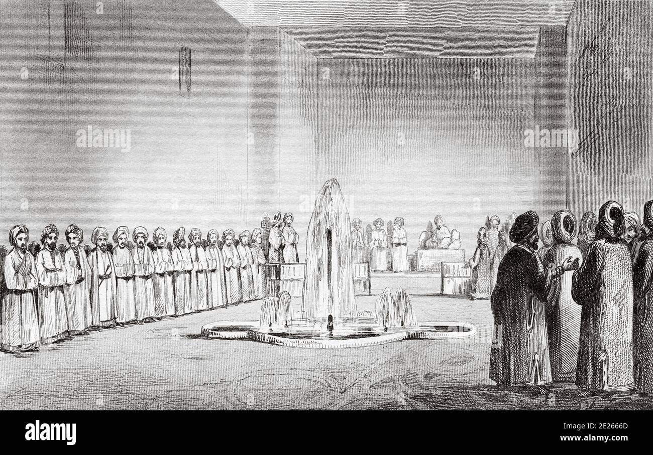 Hearing at the Imam of Sanaa. History of Saudi Arabia. Old engraving published in L'Univers Arabia, in 1841. History of the ancient Arabia Stock Photo