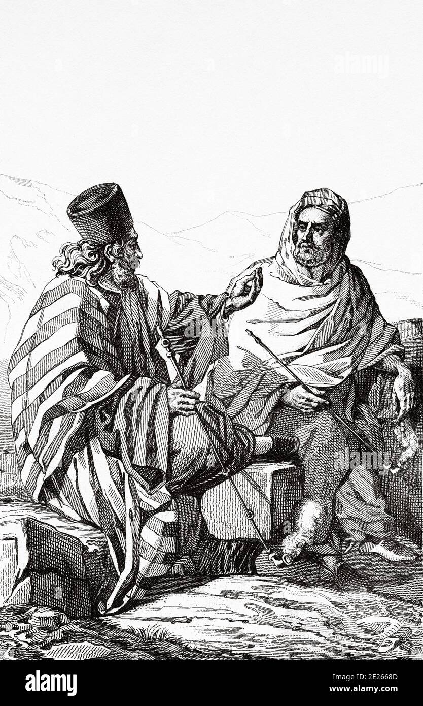 Inhabitants of Mount Sinai. History of Arabia. Old engraving published in L'Univers Arabia, in 1841. History of the ancient Arabia Stock Photo