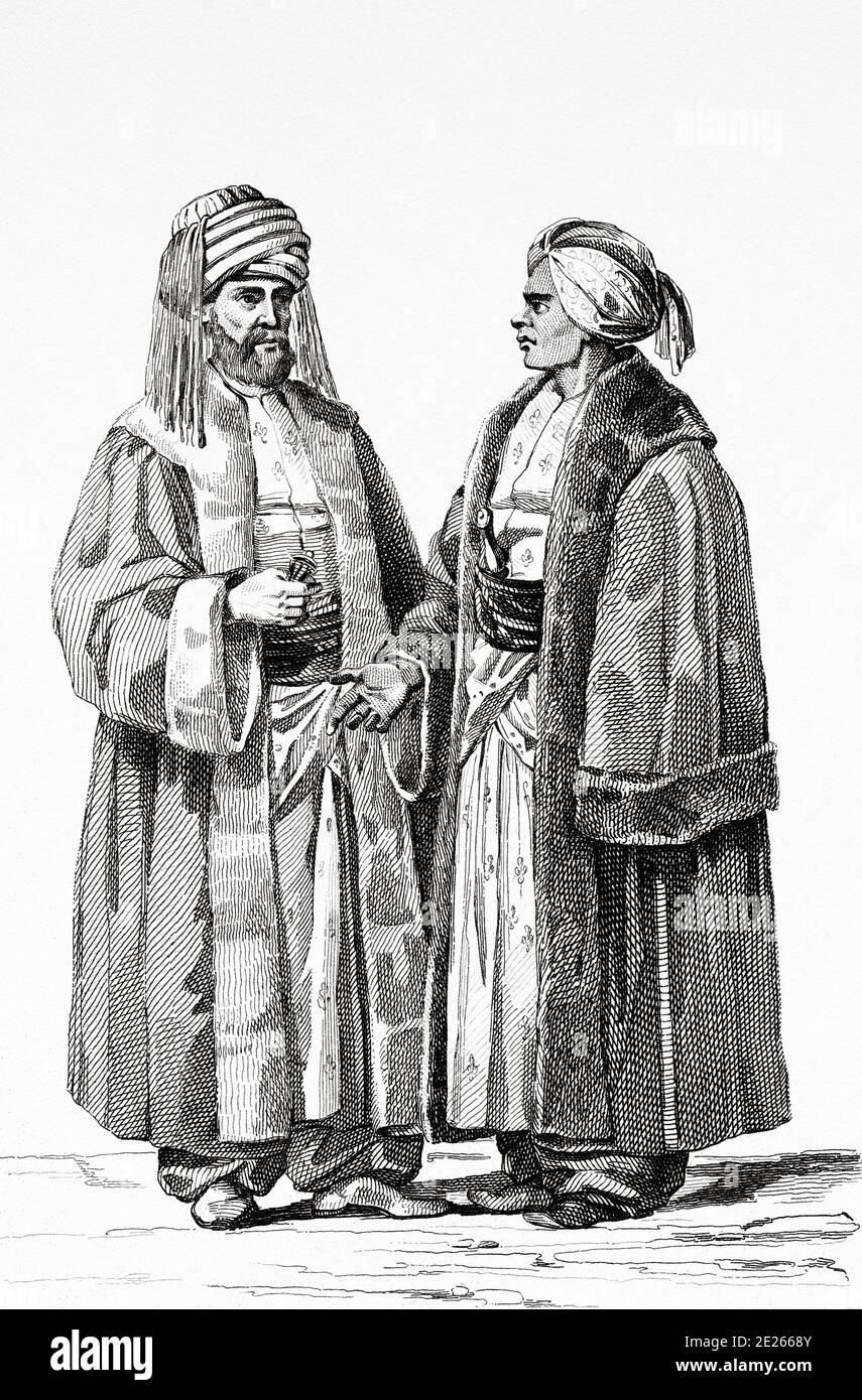 Rulers of Mecca and Medina. Terife of Mecca and Sheikh al Haren, Governor of Medina.  History of Saudi Arabia. Old engraving published in L'Univers Arabia, in 1841. History of the ancient Arabia Stock Photo