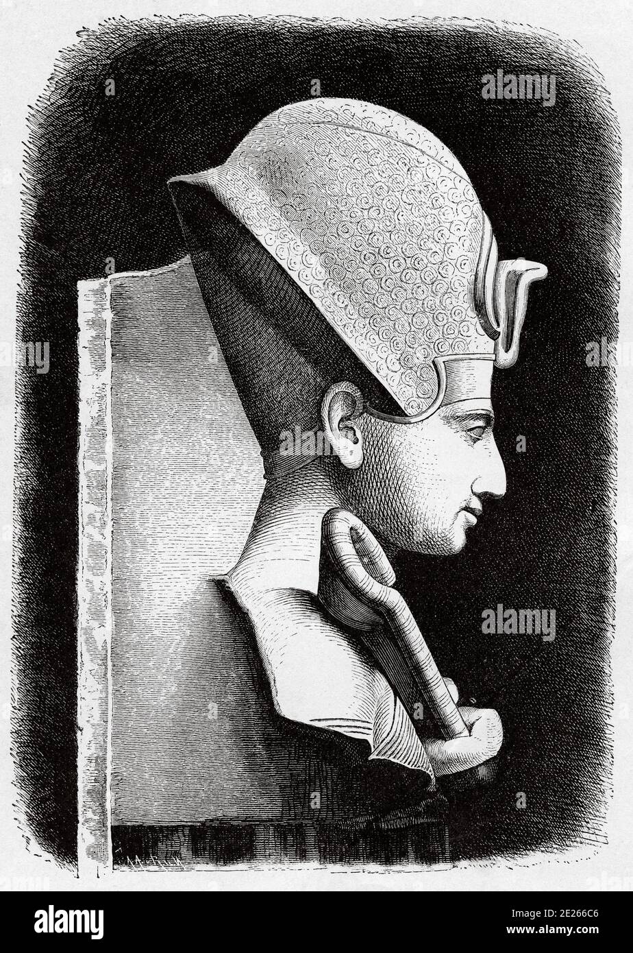 Portrait of Pharaoh Ramses II, he is considered the greatest, famous and most powerful pharaoh of the Egyptian Empire and oppressor of the Jews, ancient Egyptian empire. Egypt. Old engraving illustration from the book Universal history by Oscar Jager 1890 Stock Photo