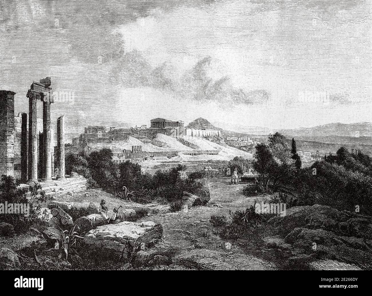 Athens and the Acropolis in 1800, 19th century. Greece ancient history. Old engraving illustration from the book Universal history by Oscar Jager 1890 Stock Photo
