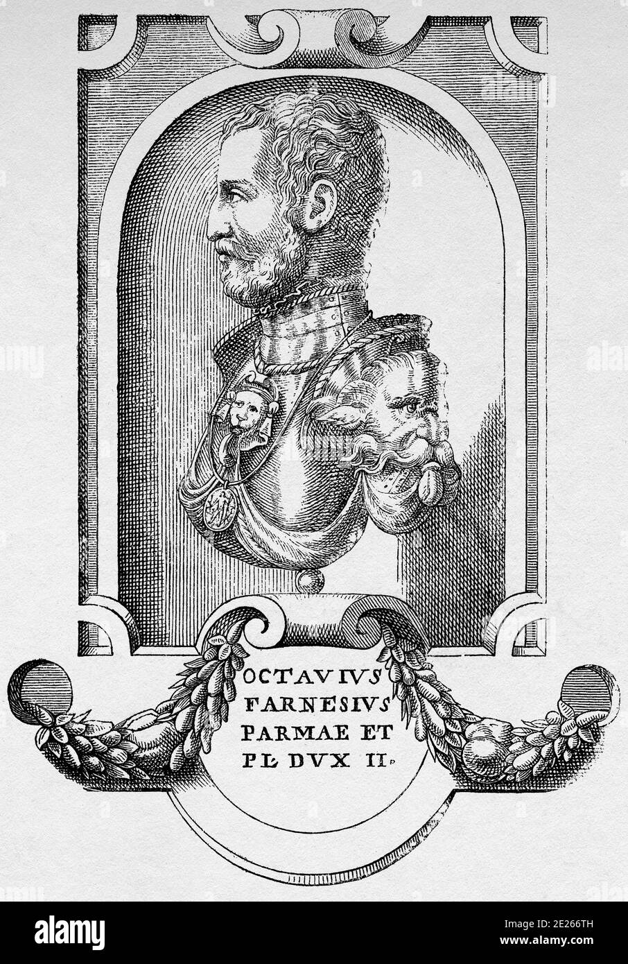 Portrait of Ottavio Farnese (Valentano, October 9, 1524 - September 18, 1586) was the second Duke of Parma and Plasencia. History of Philip II of Spain. Old engraving published in Historia de Felipe II by H. Forneron, in 1884 Stock Photo