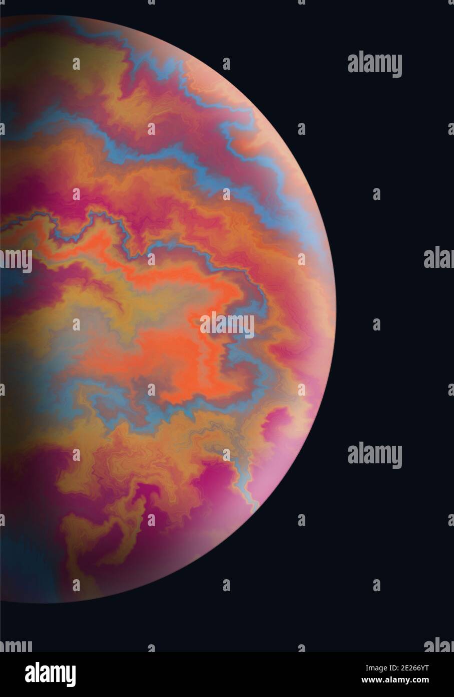Fantasy colorful Alien Planet isolated on black galaxy space, cool background with pink and orange graphic. Stock Photo