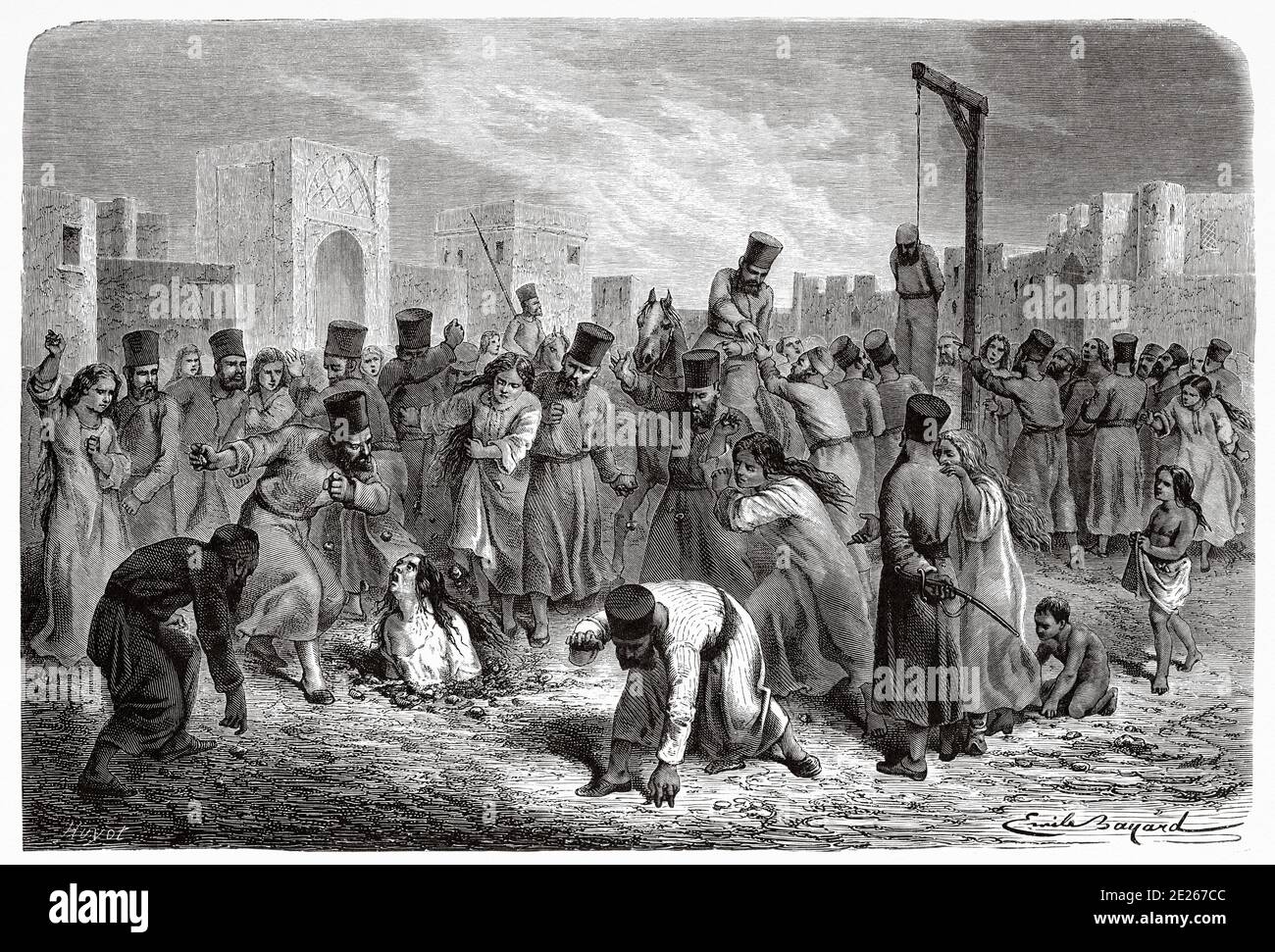 Punishment of adulterers, Khiva, Uzbekistan, from Travels in central Asia 1863 by Armin Vambery. Old engraving El Mundo en la Mano 1878 Stock Photo