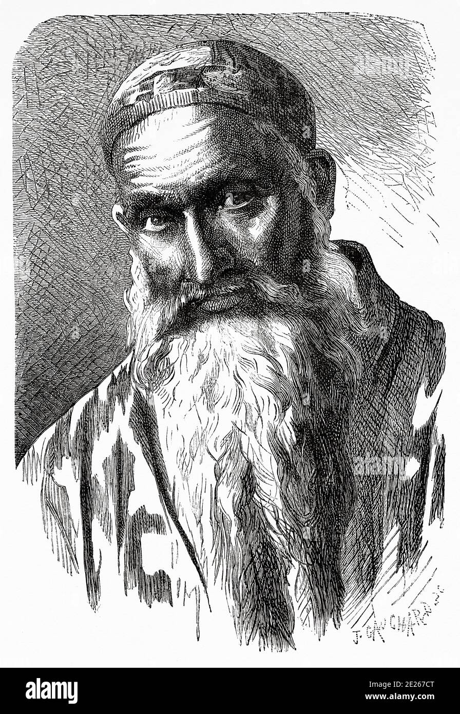 Portrait of an Arab man with a long beard, from Travels in central Asia 1863 by Armin Vambery. Old engraving El Mundo en la Mano 1878 Stock Photo