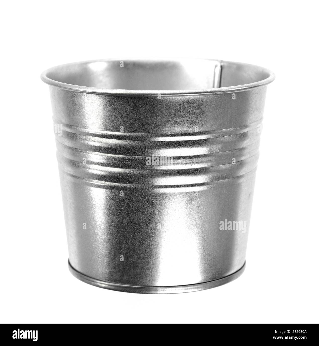Metallic bucket. Isolated on white background. Galvanized metal bucket