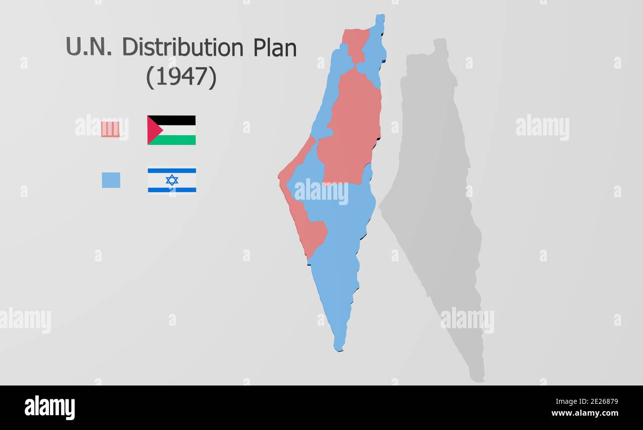 3d render of a map of Israel and Palestine distribution plan 1947 Stock Photo