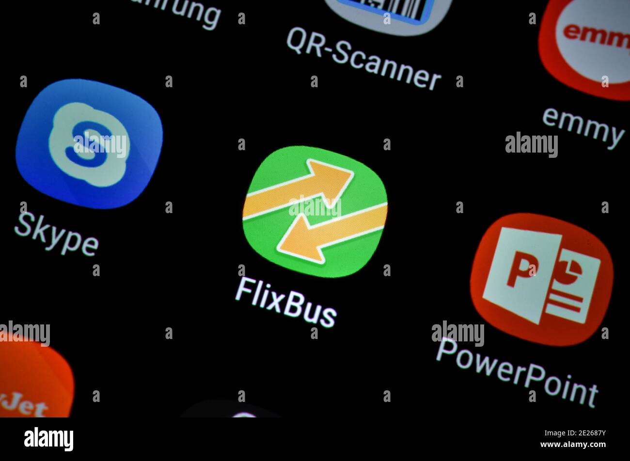 Smartphone, Display, App, Flixbus Stock Photo