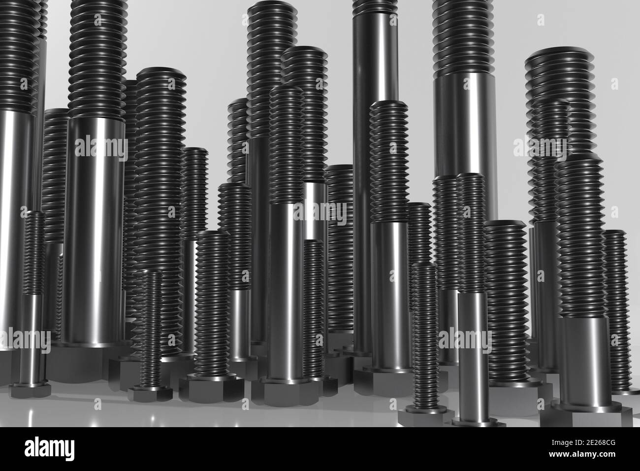 A 3d rendering of various metric bolts standing like skyscrapers Stock ...