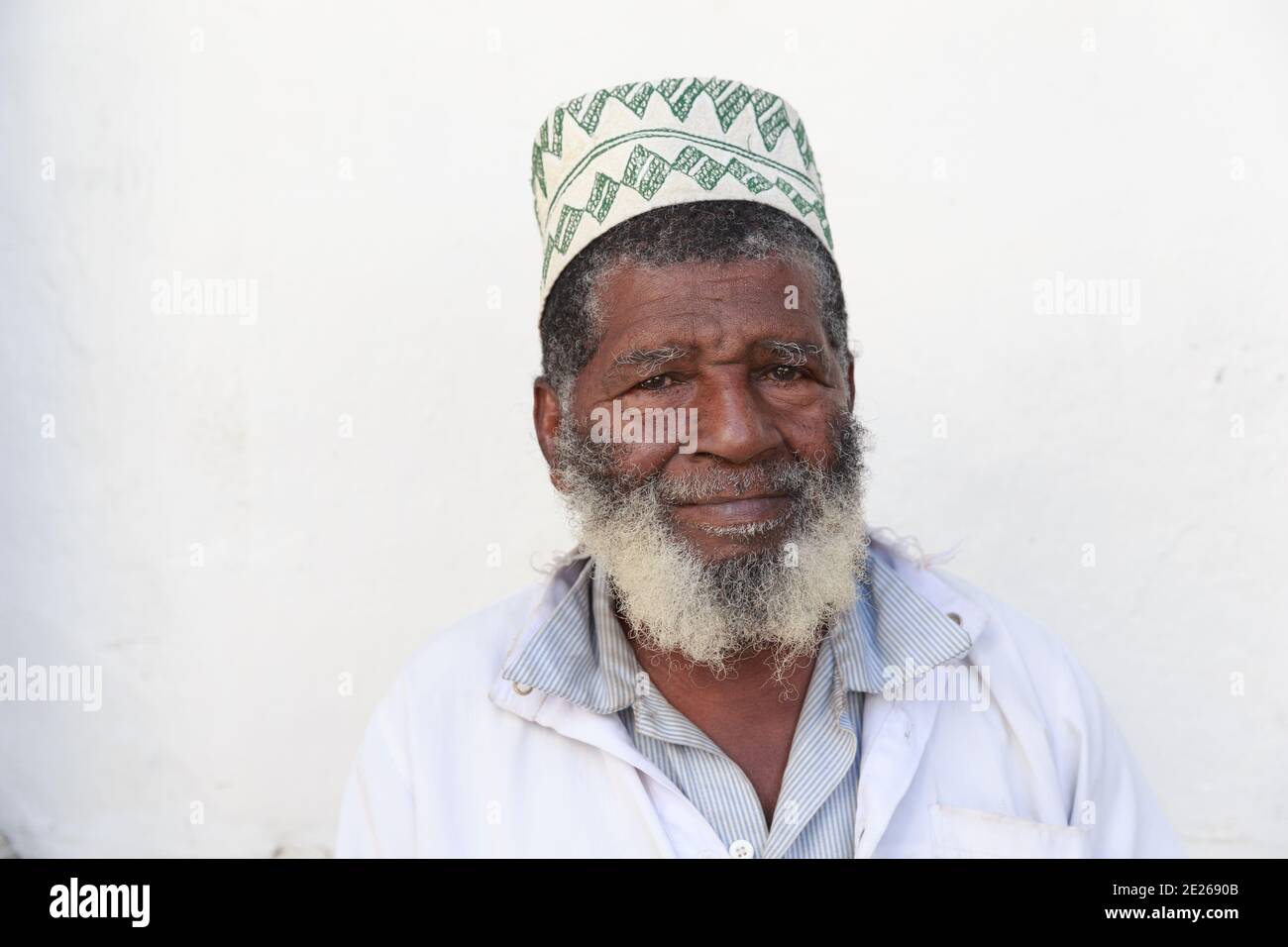 Portrait of Senior Man Wearing Kofia hat. Stock Photo