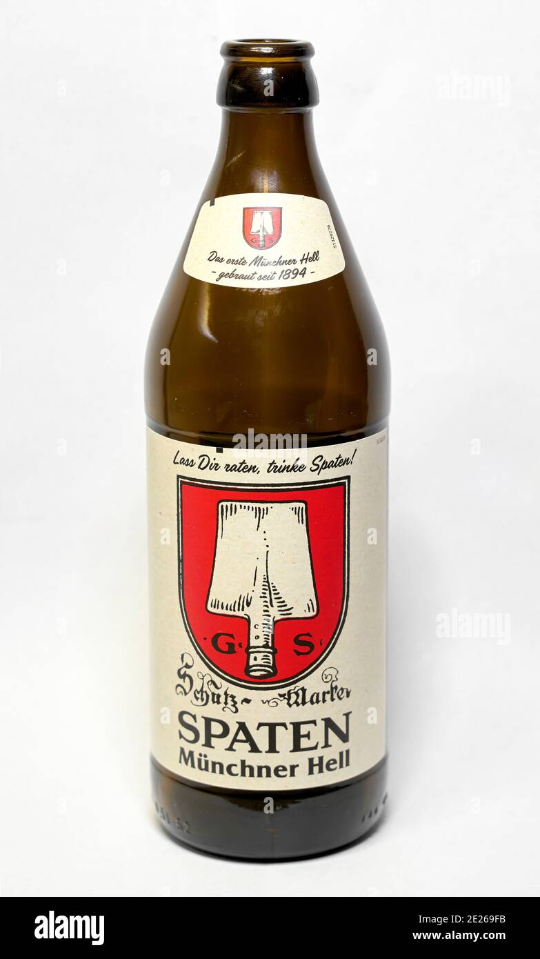 empty beer bottle of Spaten brewery from Munich in Germany Stock Photo