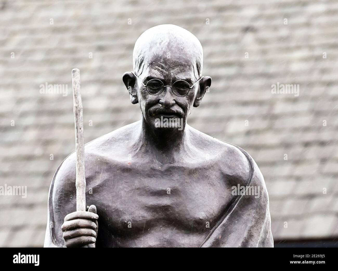 Mahatma Gandhi statue on The Golden Mile, Belgrave, Leicester. Stock Photo
