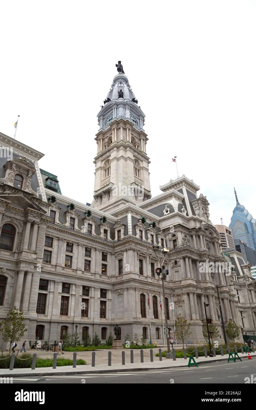 Facade of Philadelphia City Hall in Philadelphia, USA. The municipal building was completed in 1901. Stock Photo