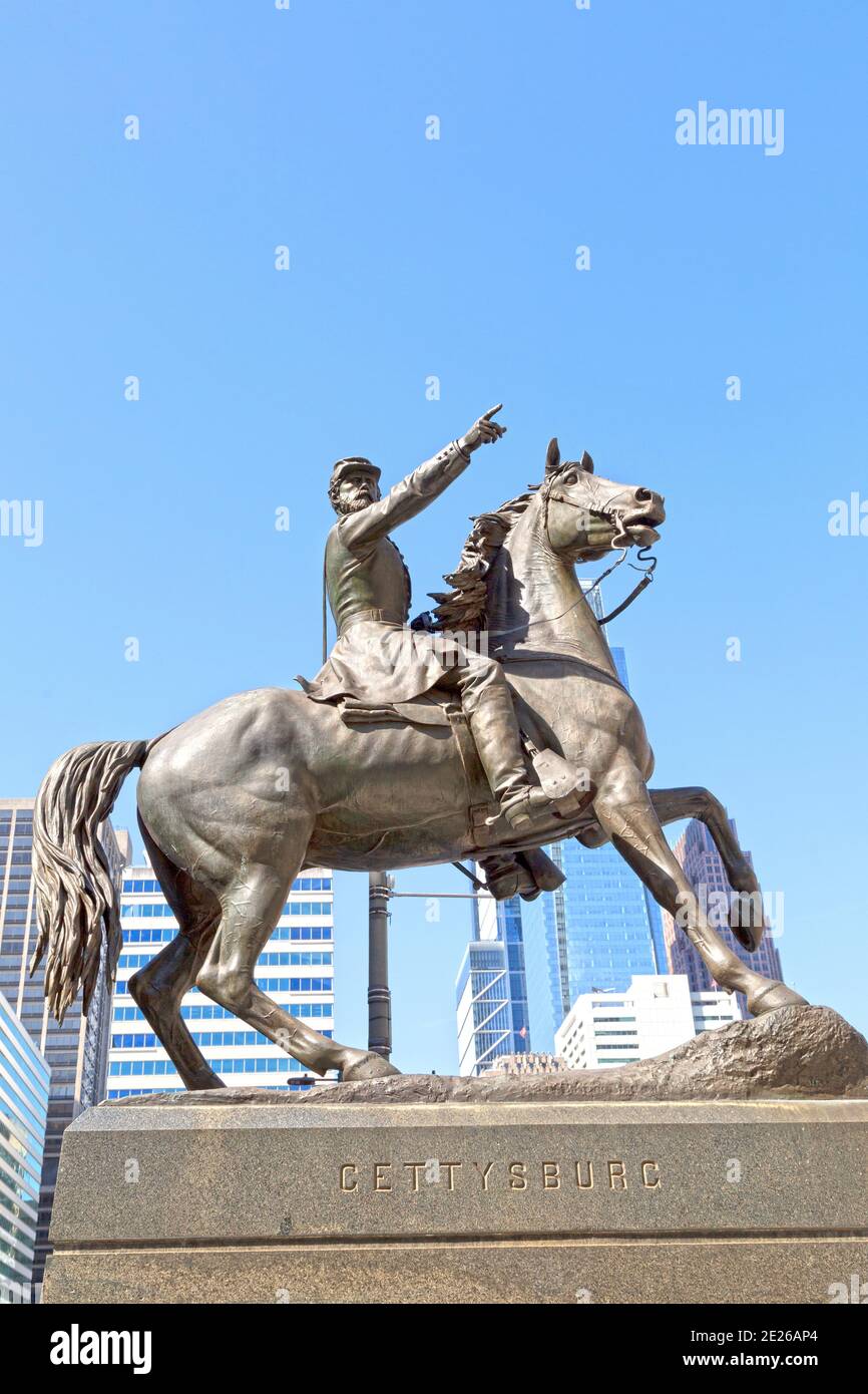 Statue of General John Fulton Reynolds (1820 - 1863) in Philadelphia, USA. Reynolds led the Union's Army of the Potomac to the Battle of Gettysburg. Stock Photo