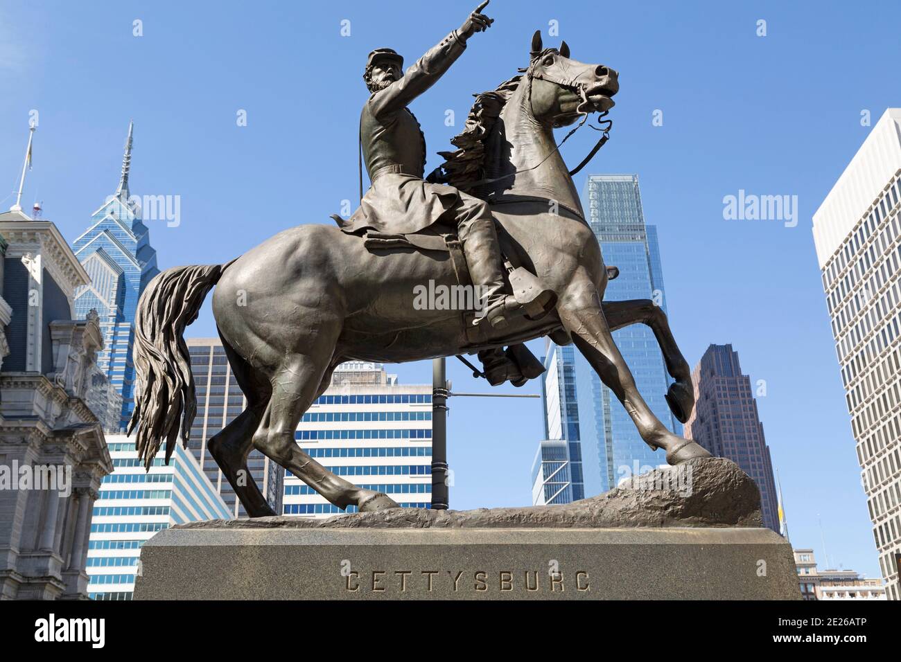Statue of General John Fulton Reynolds (1820 - 1863) in Philadelphia, USA. Reynolds led the Union's Army of the Potomac to the Battle of Gettysburg. Stock Photo