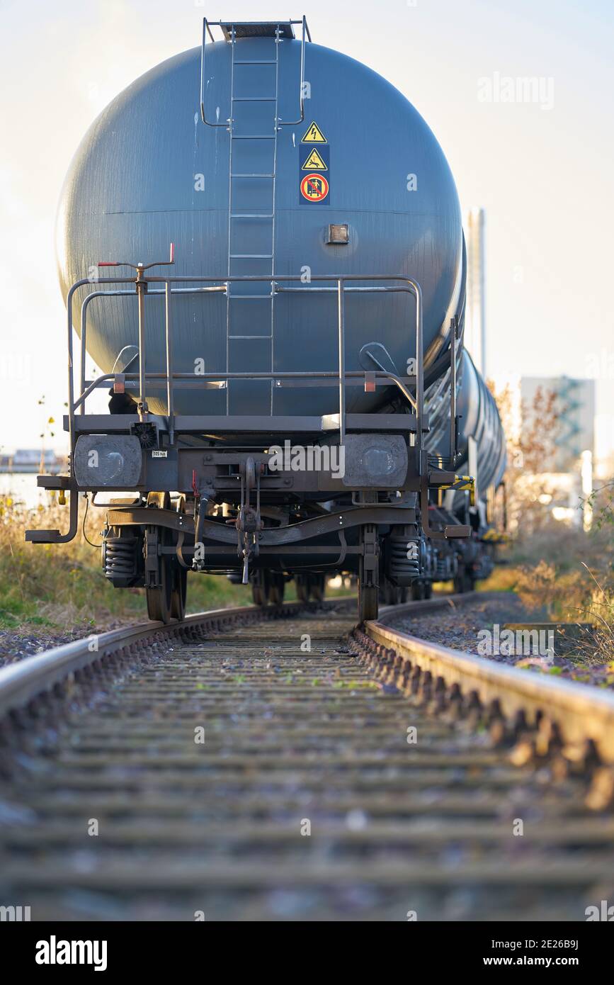 Tank car in an industrial area in the port of Magdeburg in Germany Stock Photo