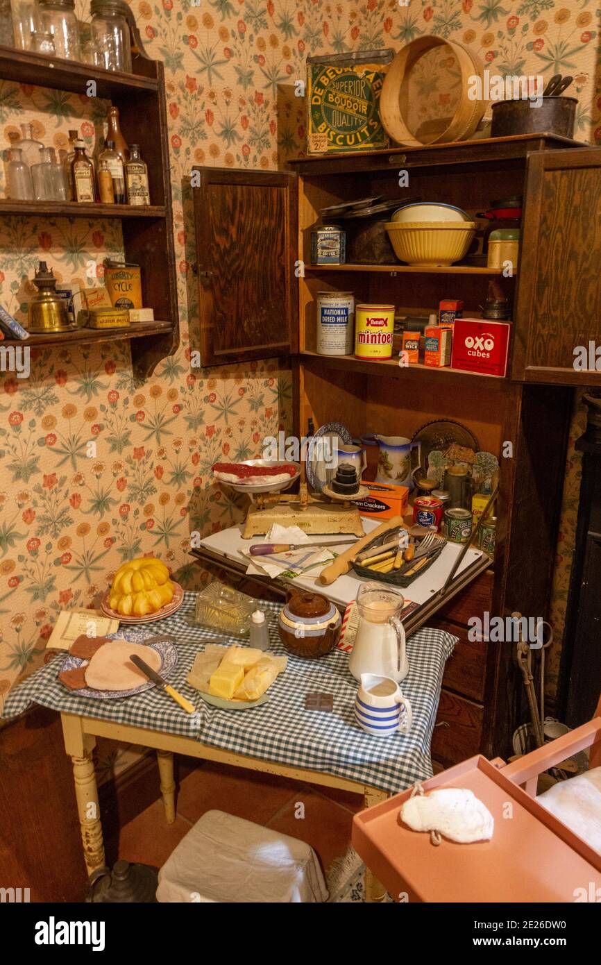 A 1940s kitchen at the Army Flying Museum, a Military Aviation Museum in Stockbridge, Hampshire, UK. Stock Photo