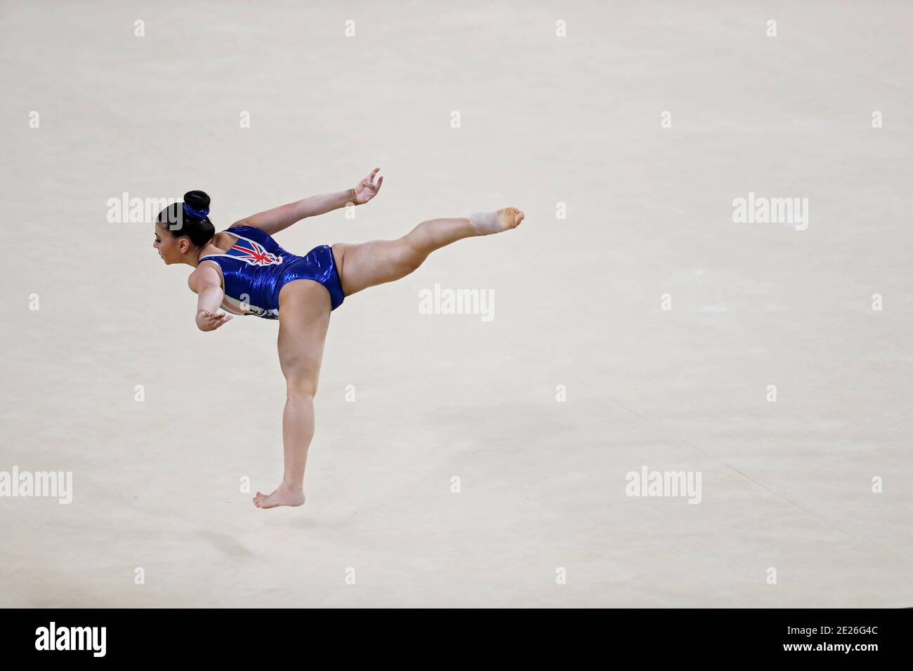 Claudia Fragapane at the Rio 2016 Summer Olympic Games artistic gymnastics. Athlete of team Great Britain performs training floor exercise Stock Photo