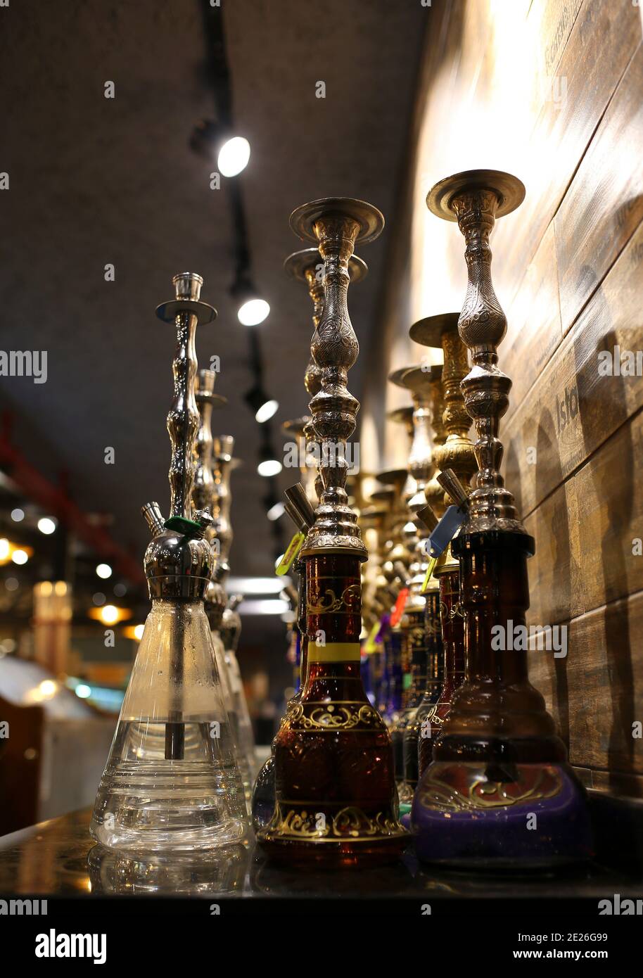 Turkish hookah in the cafe. Turkish waterpipes. ottoman waterpipes Stock Photo