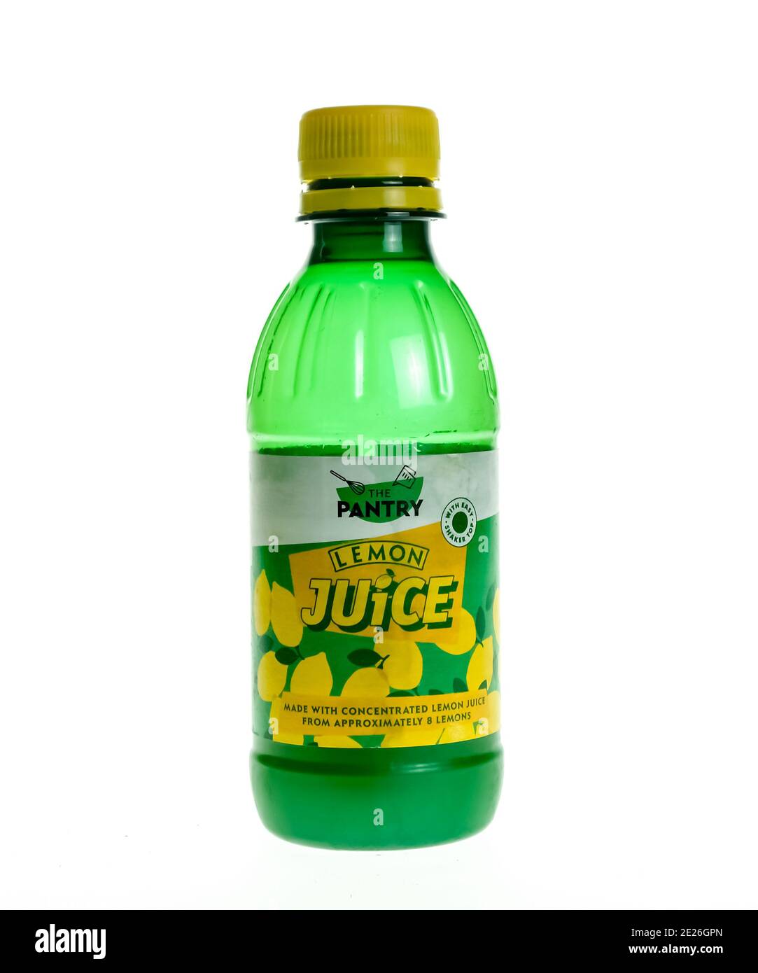 Norwich, Norfolk, UK – December 20 2020. An illustrative photo of a plastic bottle of The Pantry branded lemon juice used for cooking and meal recipes Stock Photo
