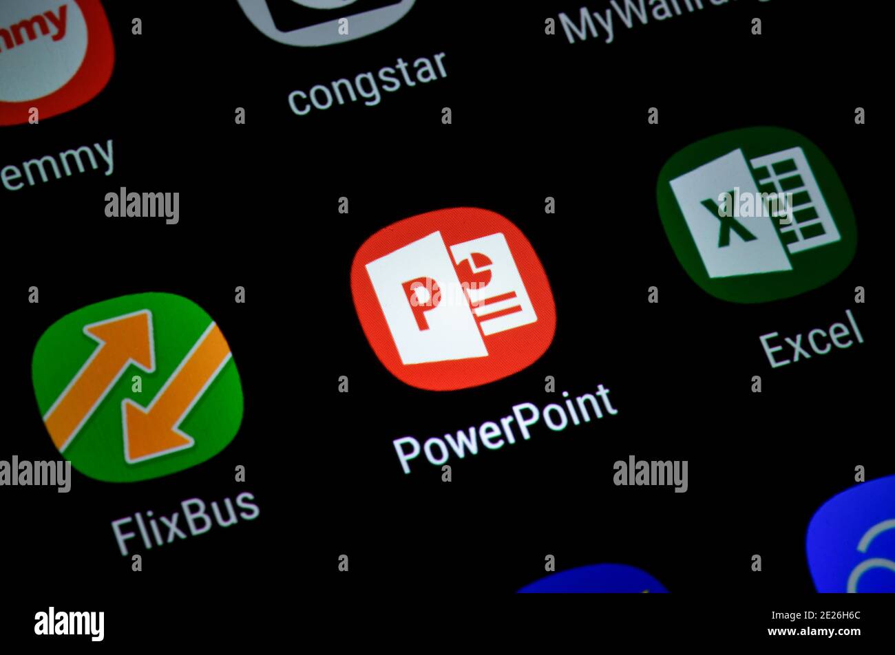 Smartphone, Display, App, Microsoft Powerpoint Stock Photo