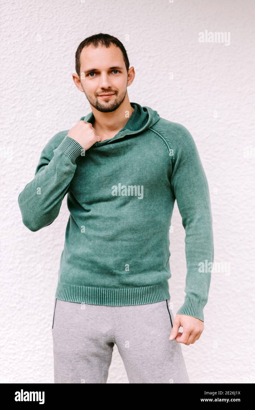 man wearing sweatshirt mockup  Stock Photo