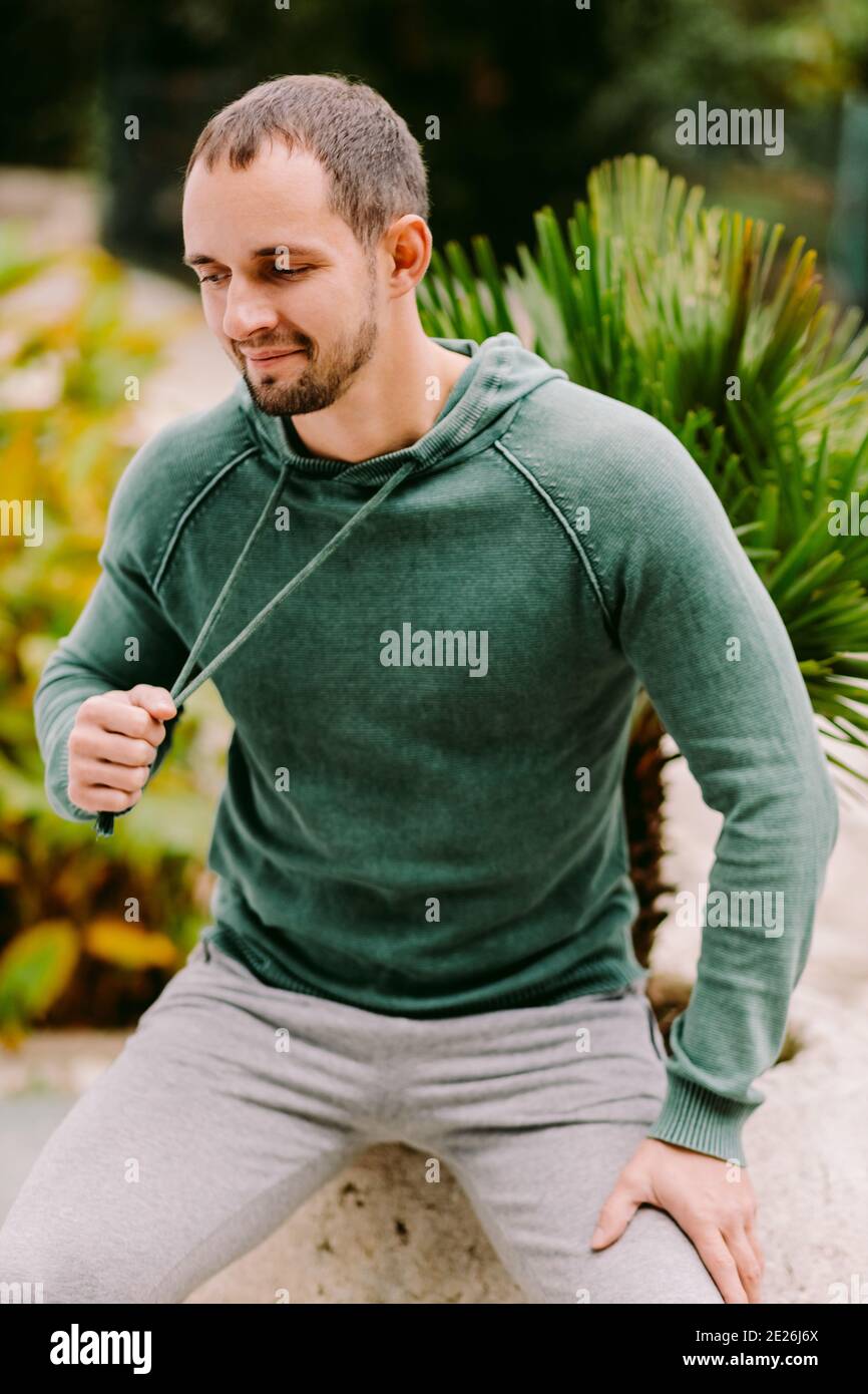 man wearing sweatshirt mockup  Stock Photo