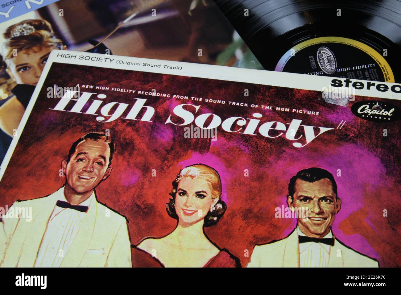 Viersen, Germany - January 9. 2020: Close up of vinyl record cover soundtrack of high society hollywood movie Stock Photo