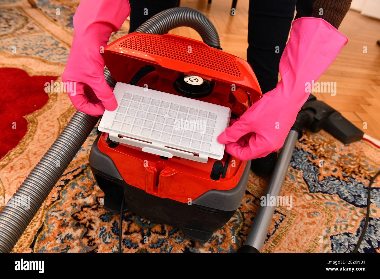 Staubsauger, Austausch Staubfilter Stock Photo
