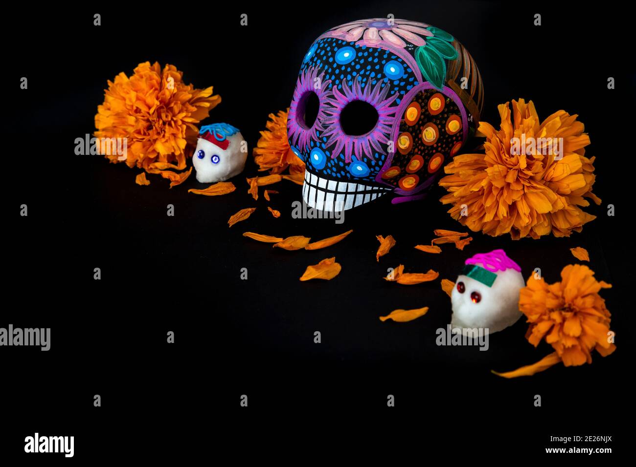 Colorful skulls and cempasuchil flowers (for day of the dead, Mexico Stock Photo - Alamy Colorful skulls and cempasuchil flowers (for day of the dead, Mexico Stock Photo - Alamy