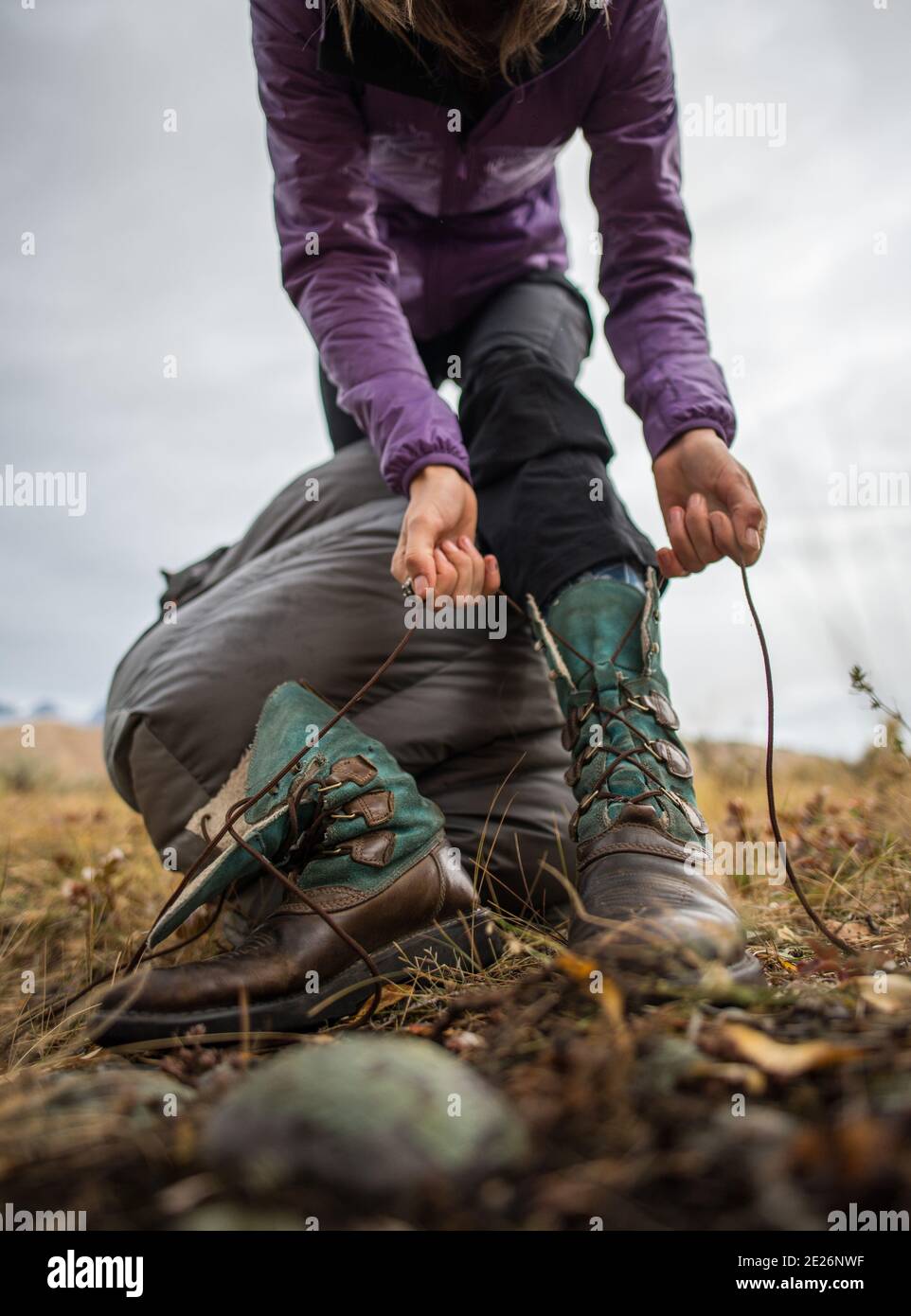 lacing up walking boots