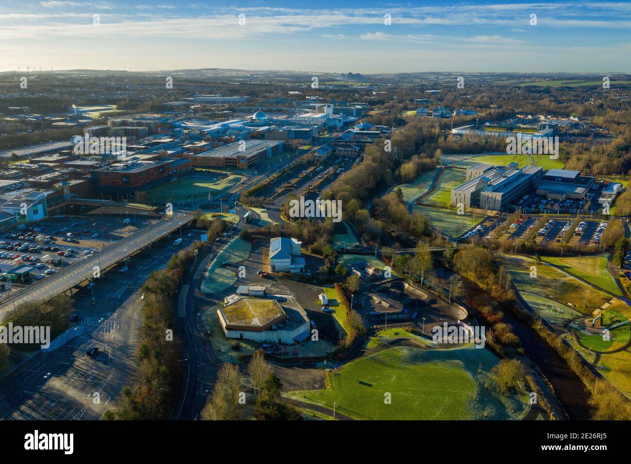 Aerial view of Livingston town centre, West Lothian, Scotland. Stock Photo