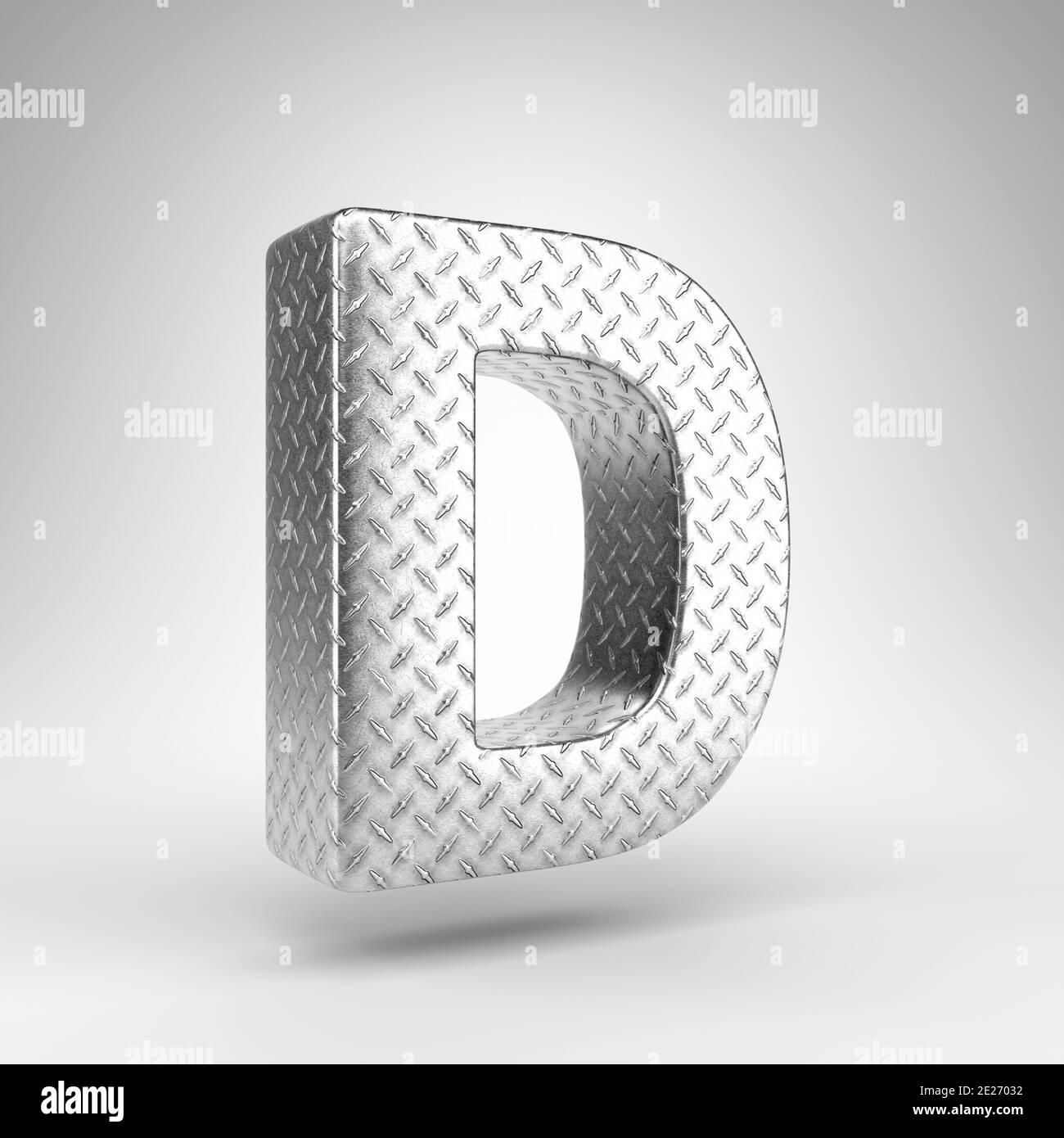 Letter D uppercase on white background. Aluminium 3D rendered font with ...
