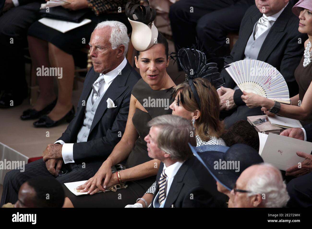 Giorgio Armani and his niece Roberta Armani arriving for the wedding of  Prince Albert II of Monaco and Charlene Wittstock at the Place du Palais  Stock Photo - Alamy