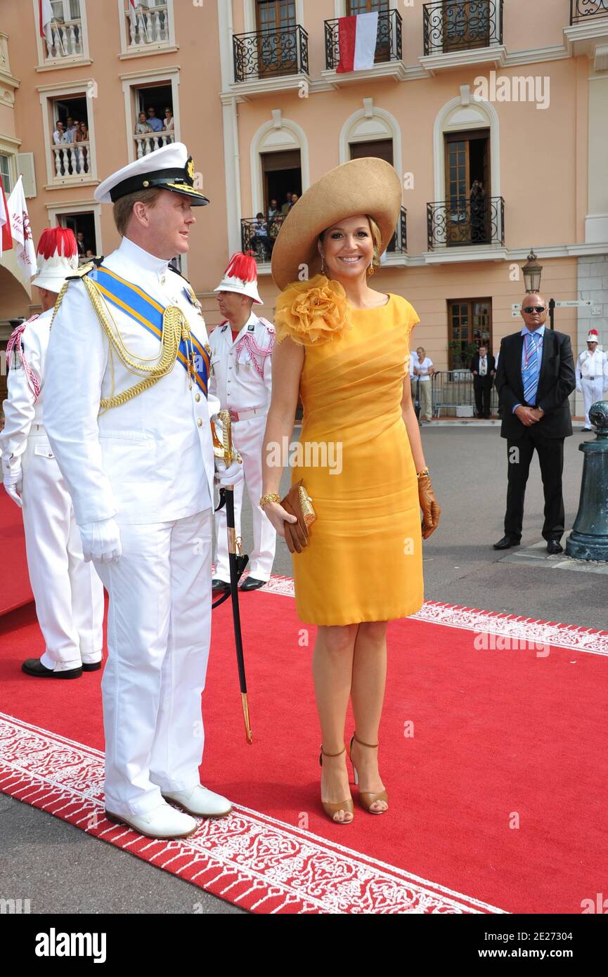 Crown Prince Willem Alexander and Crown Princess Maxima of the Netherlands  arriving for the religious wedding ceremony of Prince Abert II of Monaco to  Charlene Wittstock held in the main courtyard of