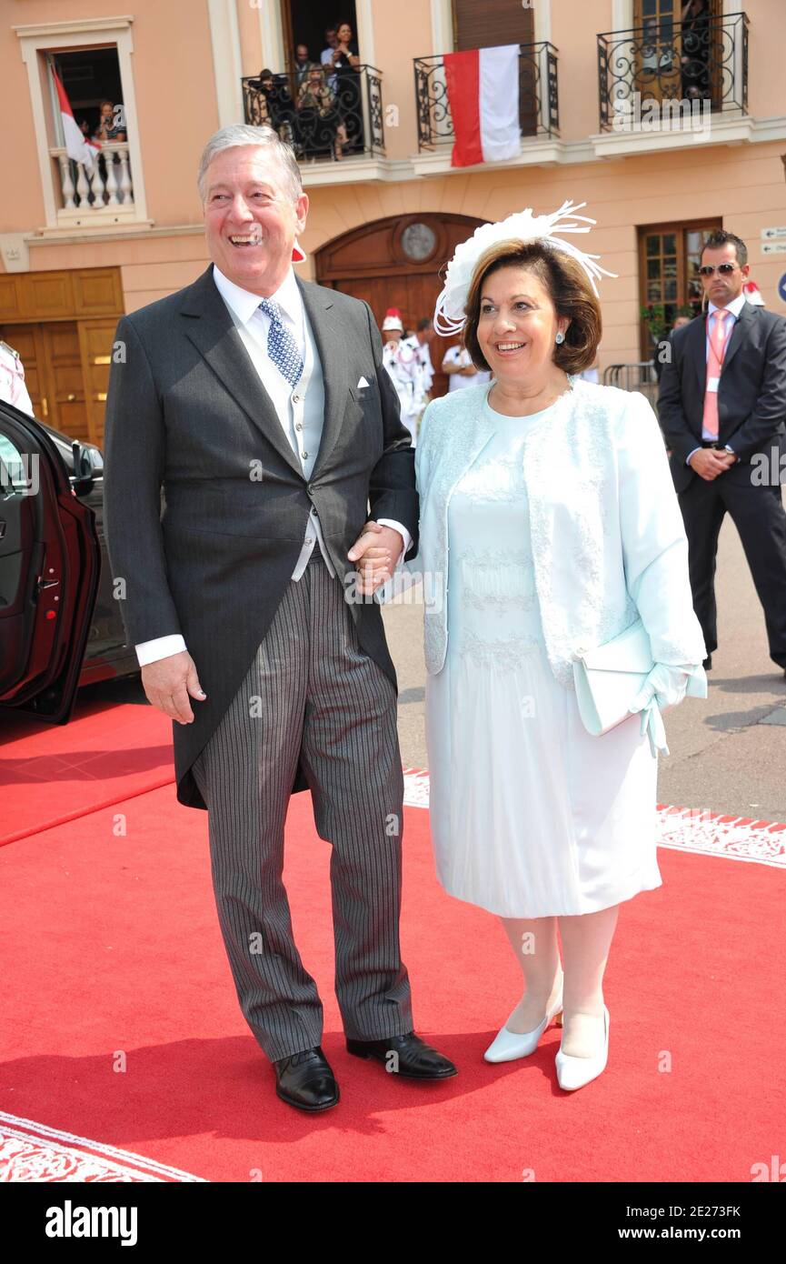Crown Princess Katherine of Serbia and Crown Prince Alexander II of Serbia arriving for the religious wedding ceremony of Prince Abert II of Monaco to Charlene Wittstock held in the main courtyard of the Prince's Palace in Monaco on July 2, 2011. The celebrations are attended by a guest list of royal families, global celebrities and heads of states. Photo by ABACAPRESS.COM Stock Photo