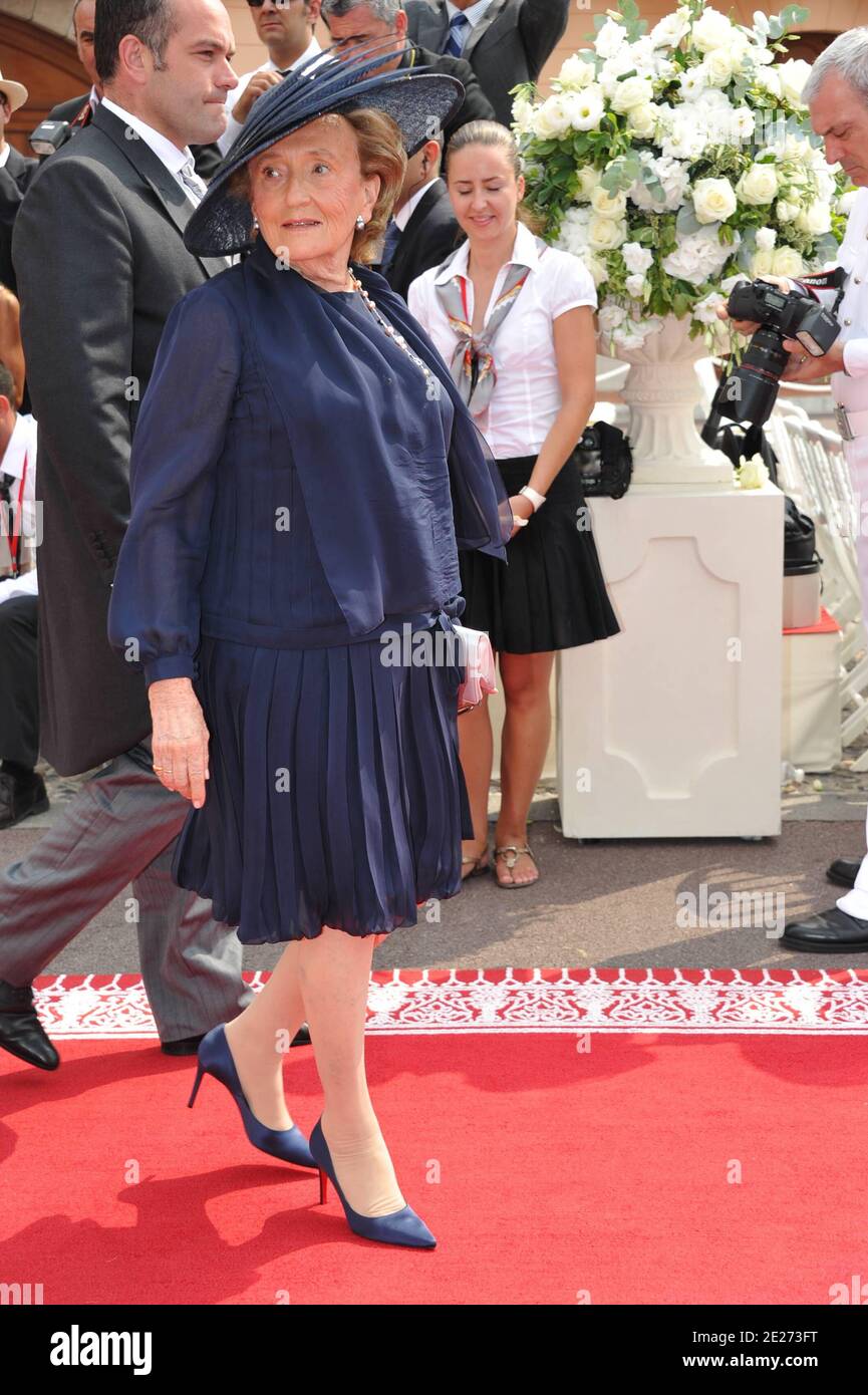 Bernadette Chirac arriving for the religious wedding ceremony of Prince Abert II of Monaco to Charlene Wittstock held in the main courtyard of the Prince's Palace in Monaco on July 2, 2011. The celebrations are attended by a guest list of royal families, global celebrities and heads of states. Photo by ABACAPRESS.COM Stock Photo