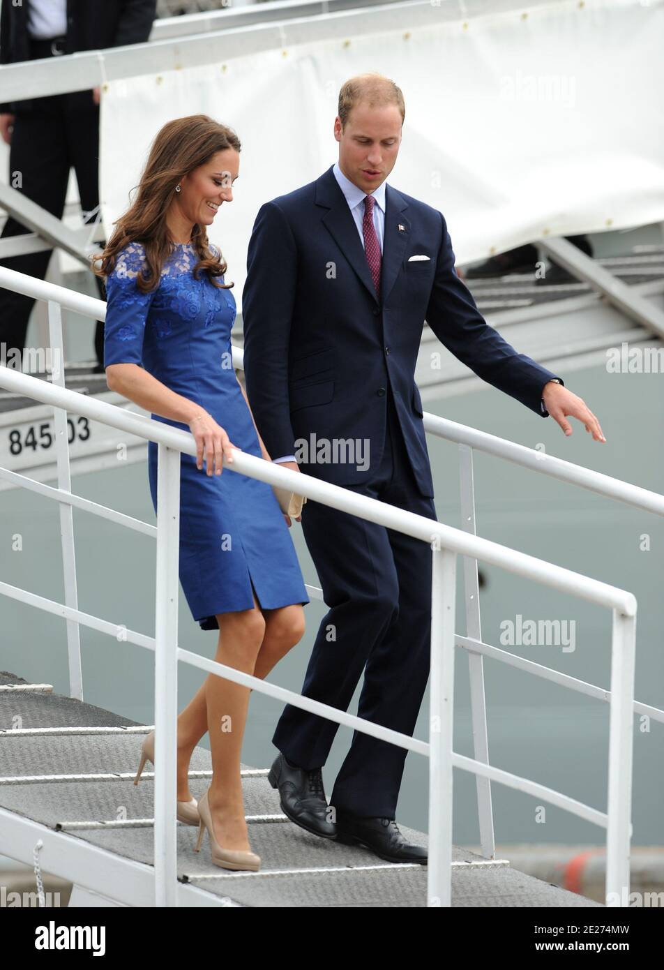 Prince William, Duke of Cambridge and Catherine, Duchess of Cambridge disembark HMCS Montreal on July 3, 2011 in Quebec City, Canada. The newly married Royal Couple are on the fourth day of their first joint overseas tour. Photo by Douliery-Hahn/ABACAPRESS.COM Stock Photo