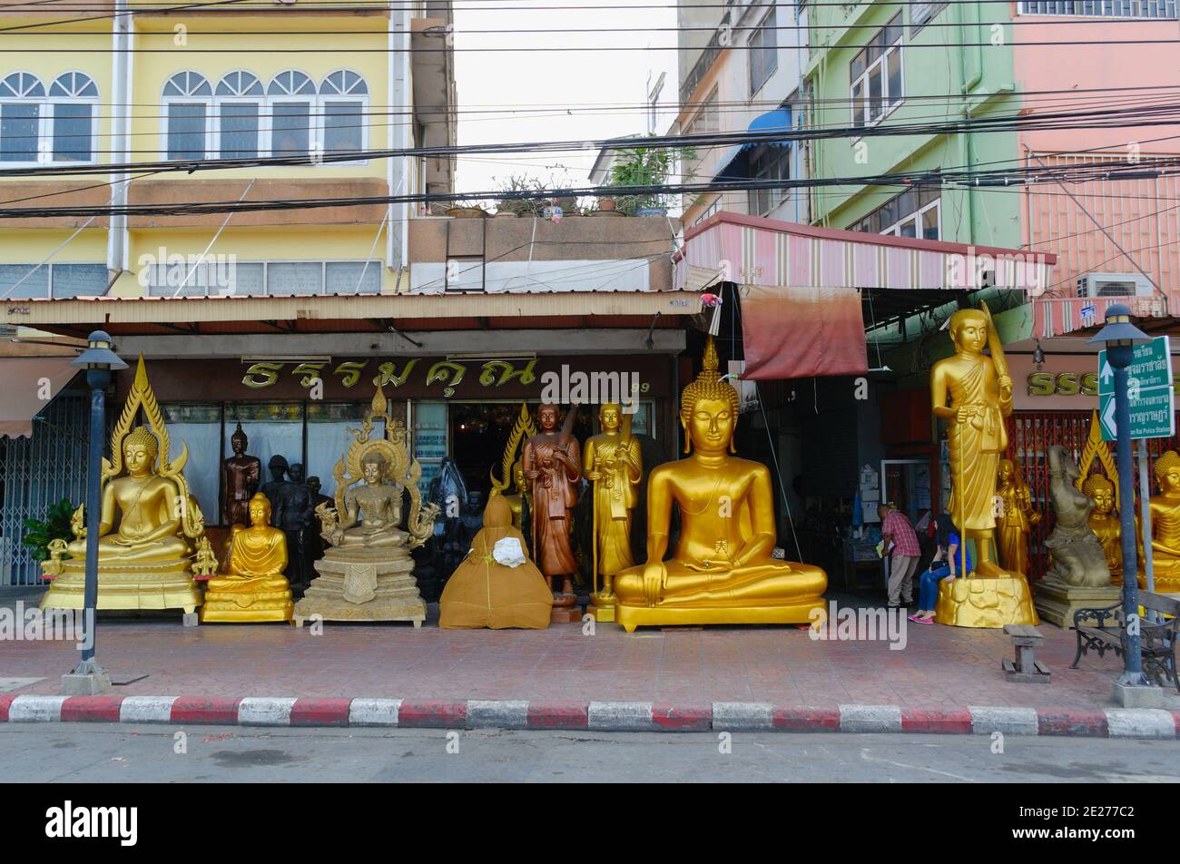 Bangkok, Thailand, December, 2015 Golden Buddha statue store. Variety